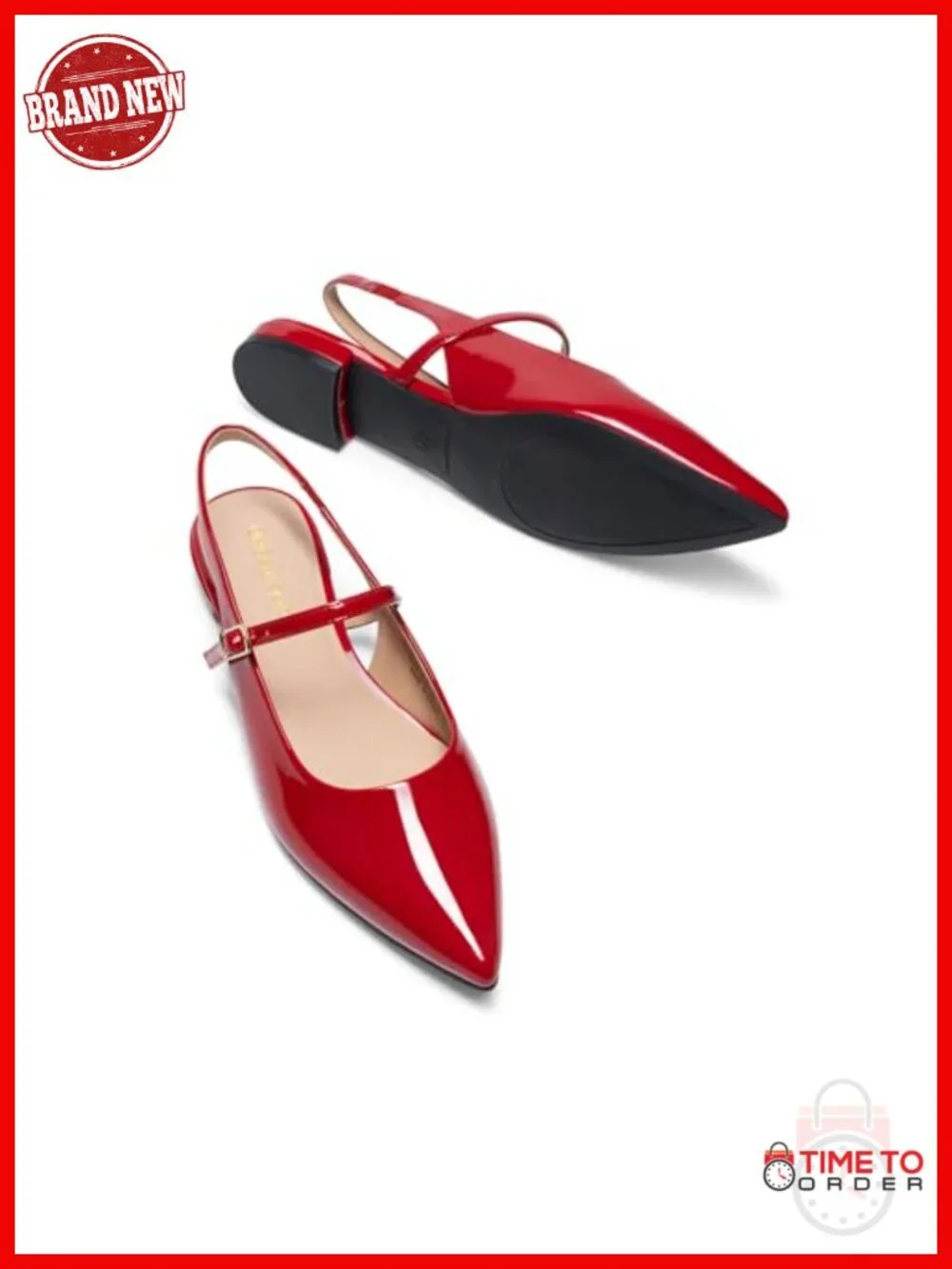 Slingback Pointed Toe Mary Jane Flats with Buckle Strap Low Heel Dressy Flats